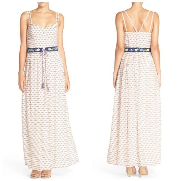 French Connection NWT Maxi Dress White Pink Blue Daisy White Cottagecore 4 - Picture 1 of 10